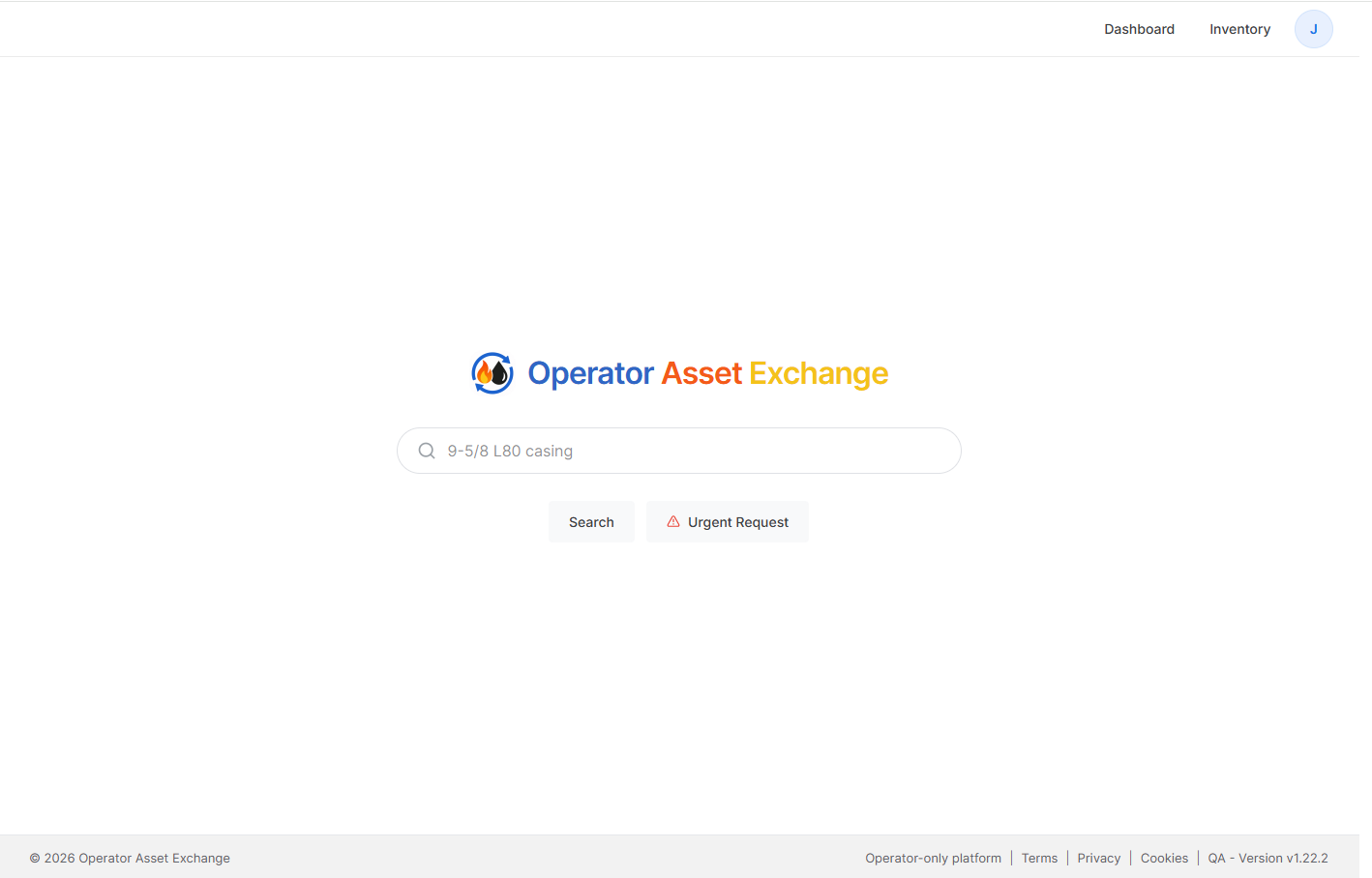 OAE Search Equipment desktop screen