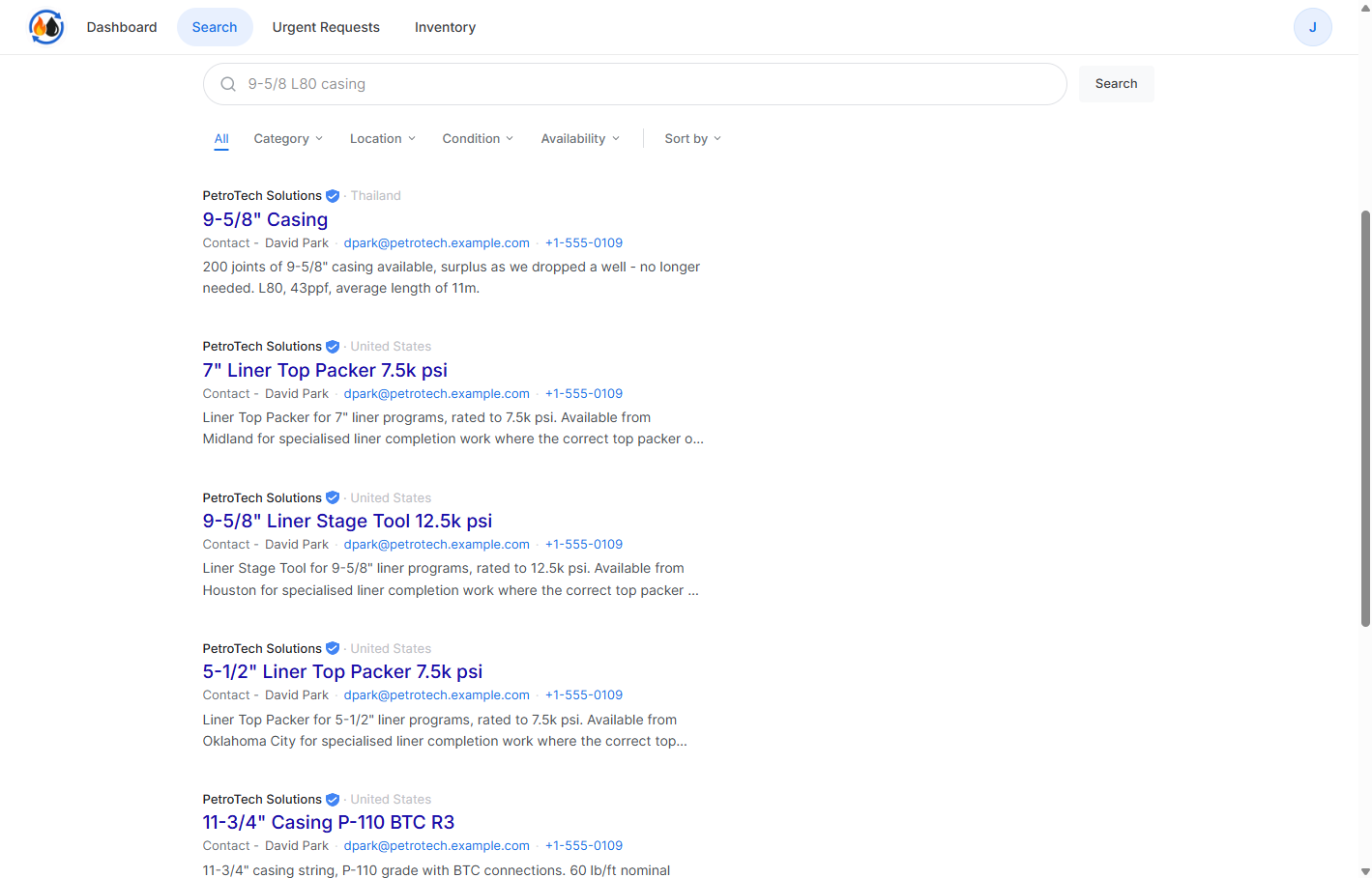OAE Search Results desktop screen