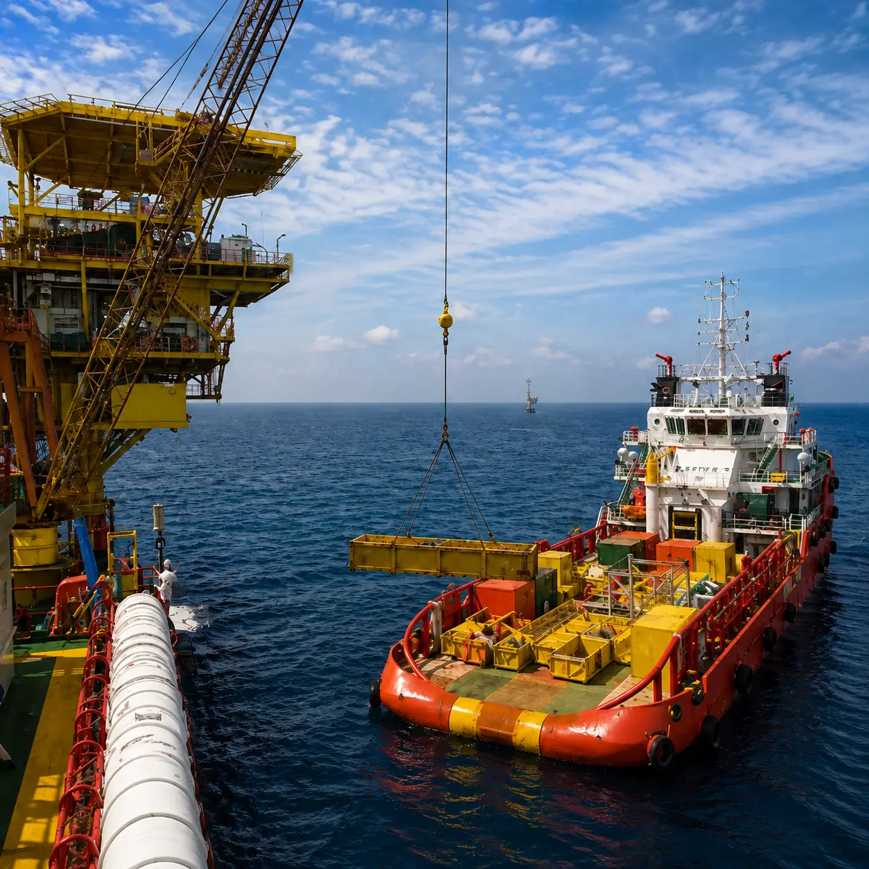 Offshore drilling platform at sunset