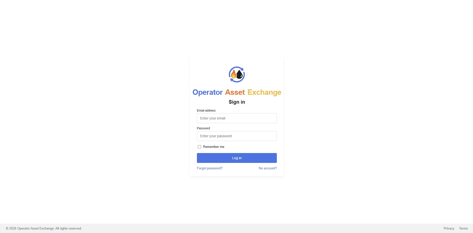 Secure operator login screen for oilfield equipment platform